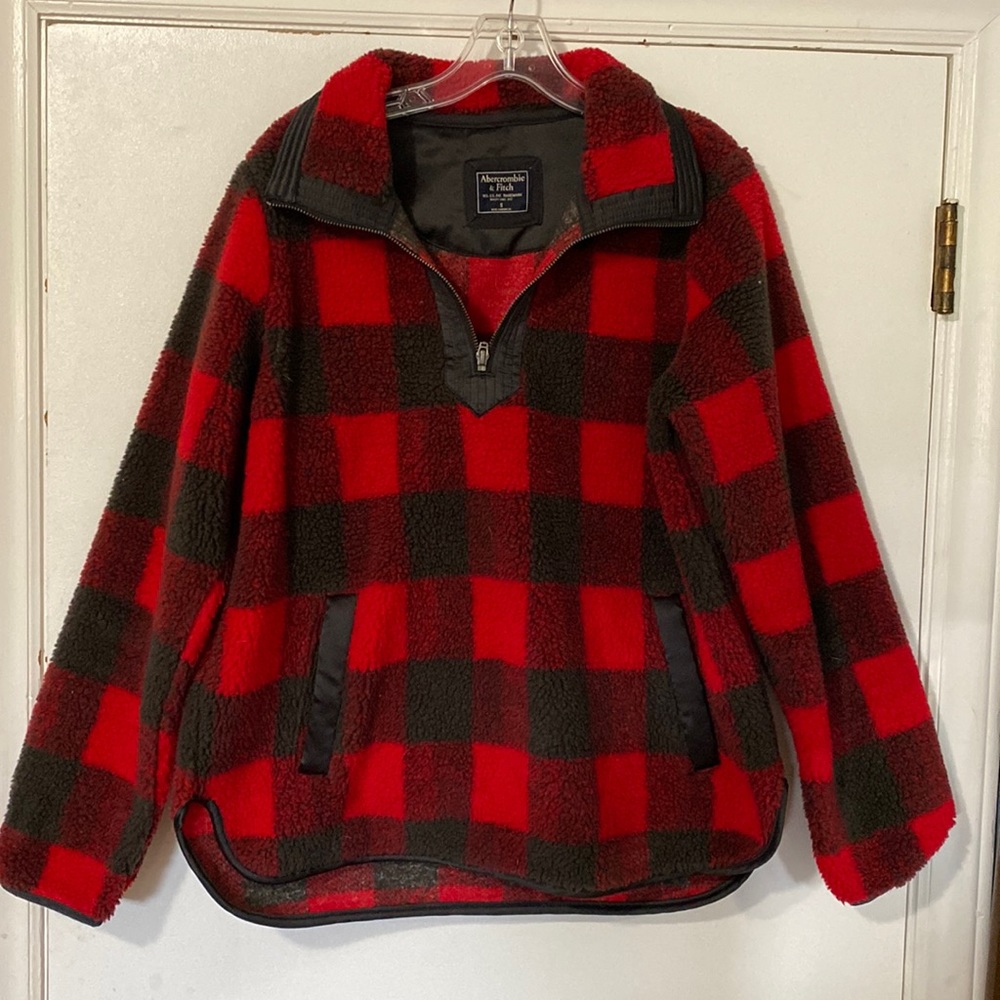 Abercrombie and Fitch Buffalo check Sherpa quarter zip pullover